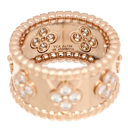 Van Cleef & Arpels 18K Rose Gold Diamond Perlee Clovers Ring 48 4.5