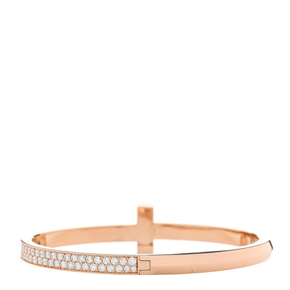 Tiffany 18K Rose Gold Diamond Wide T1 Hinged Bangle Bracelet
