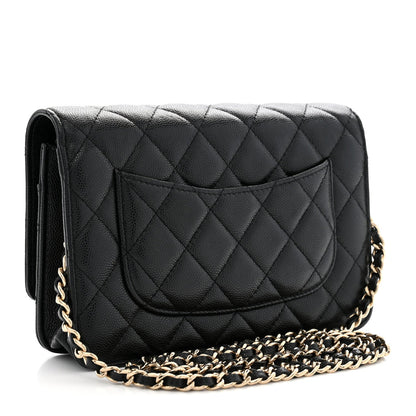 Chanel Caviar Quilted French New Wave Chain CC Wallet On Chain WOC Black