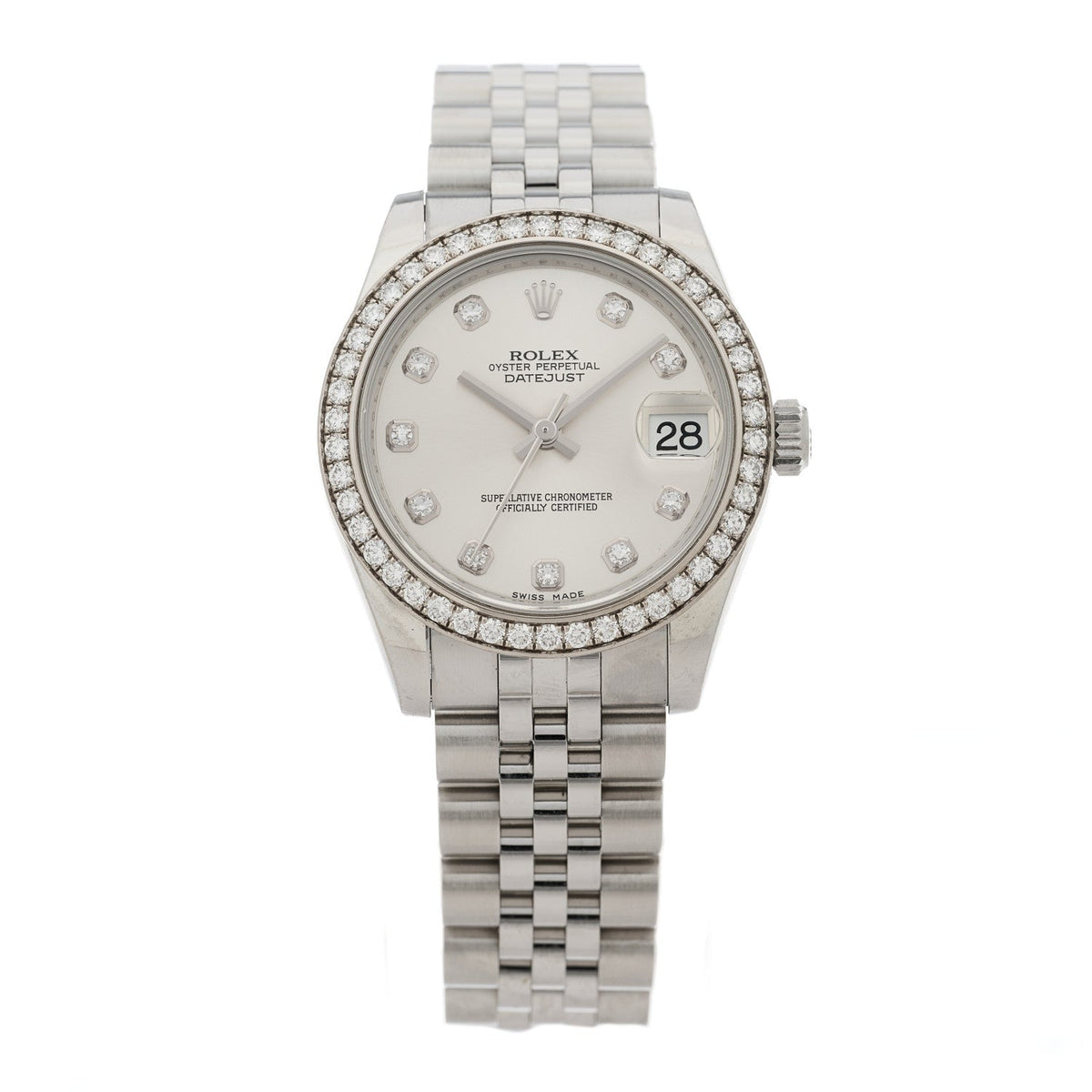 Rolex Stainless Steel 18K White Gold Diamond 31mm Datejust Watch 278384RBR