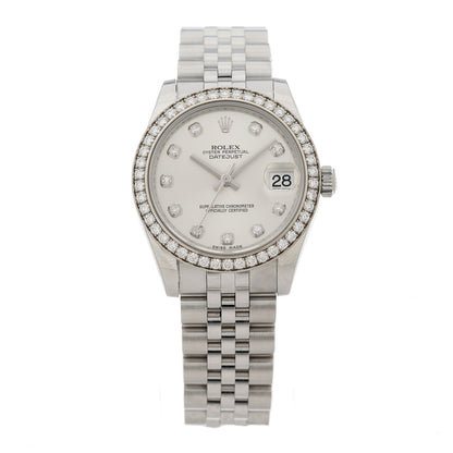 Rolex Stainless Steel 18K White Gold Diamond 31mm Datejust Watch 278384RBR