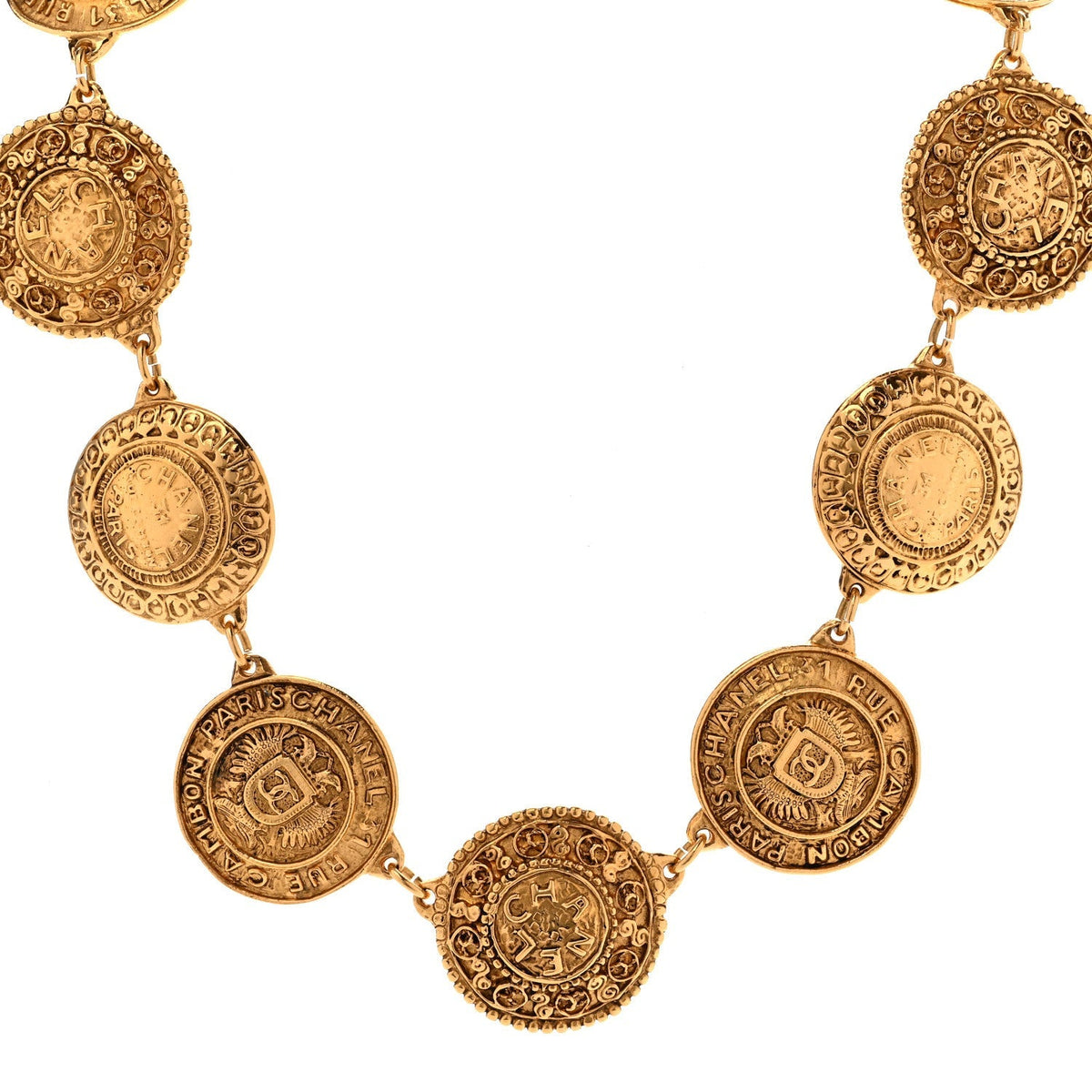 Chanel Metal CC Medallion Necklace Gold