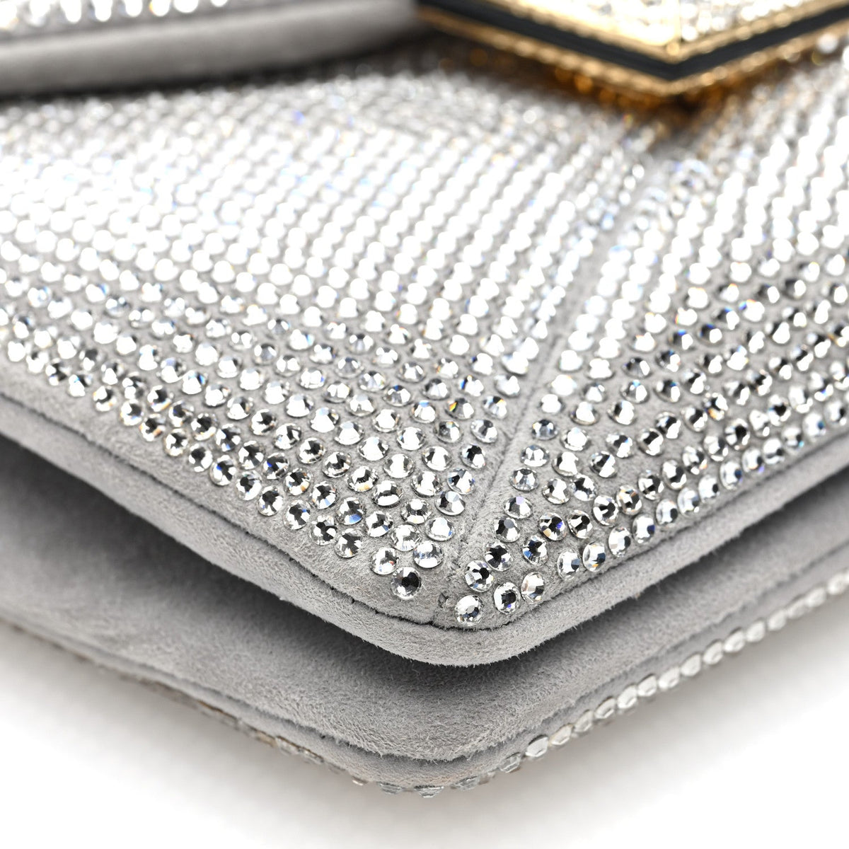 Valentino Garavani Crystal Suede Small One Stud Clutch Silver