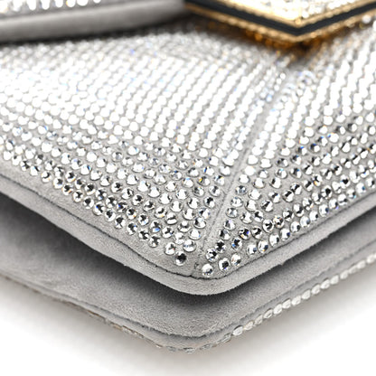 Valentino Garavani Crystal Suede Small One Stud Clutch Silver