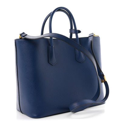 Prada Saffiano Cuir Front Pocket Tote Bluette