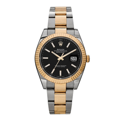 Rolex Stainless Steel 18K Yellow Gold 41mm Oyster Perpetual Datejust Watch Black 126333