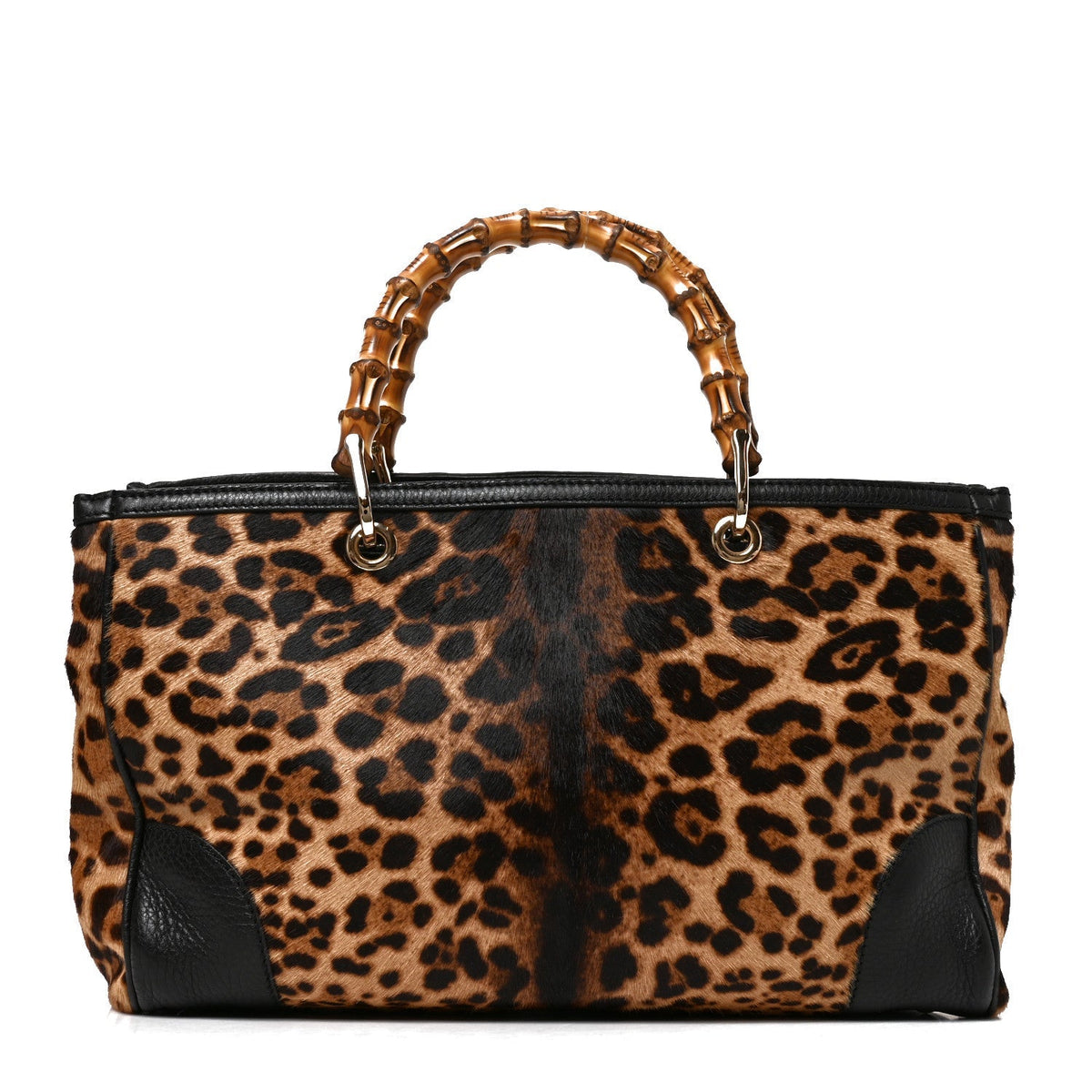 Gucci Pony Hair Cheetah Print Medium Bamboo Shopper Tote Bag