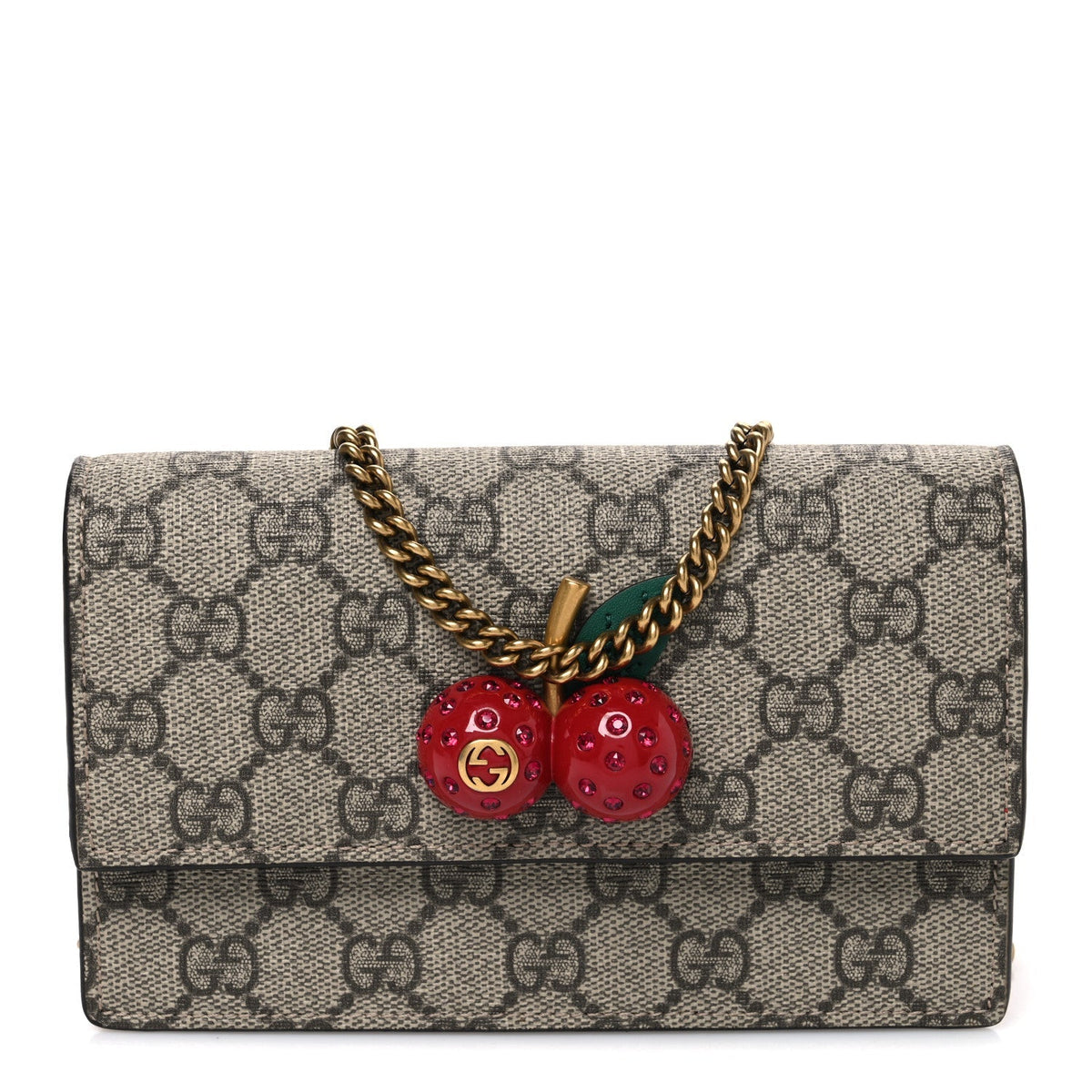 Gucci GG Supreme Monogram Mini Cherry Chain Bag Beige Red
