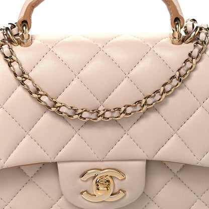 Chanel Lambskin Quilted Mini Top Handle Flap Ecru Dark Beige