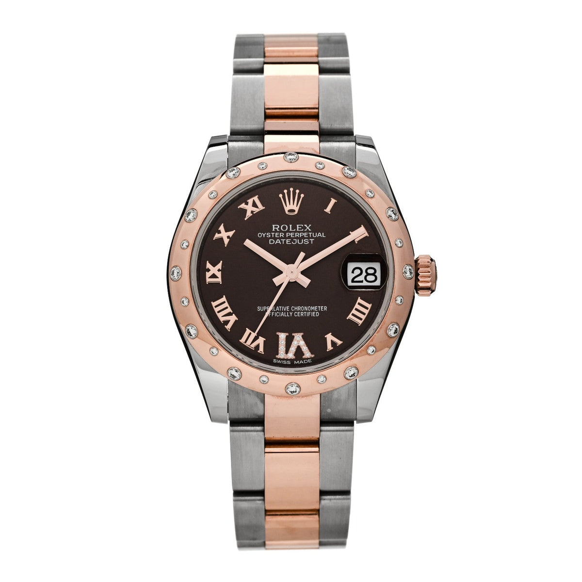 Rolex Stainless Steel 18K Everose Gold 31mm Datejust Watch Chocolate 178341