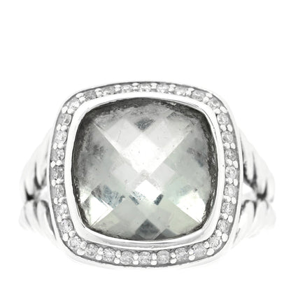 David Yurman Sterling Silver Diamond Prasiolite 11mm Albion Ring 50 5.5