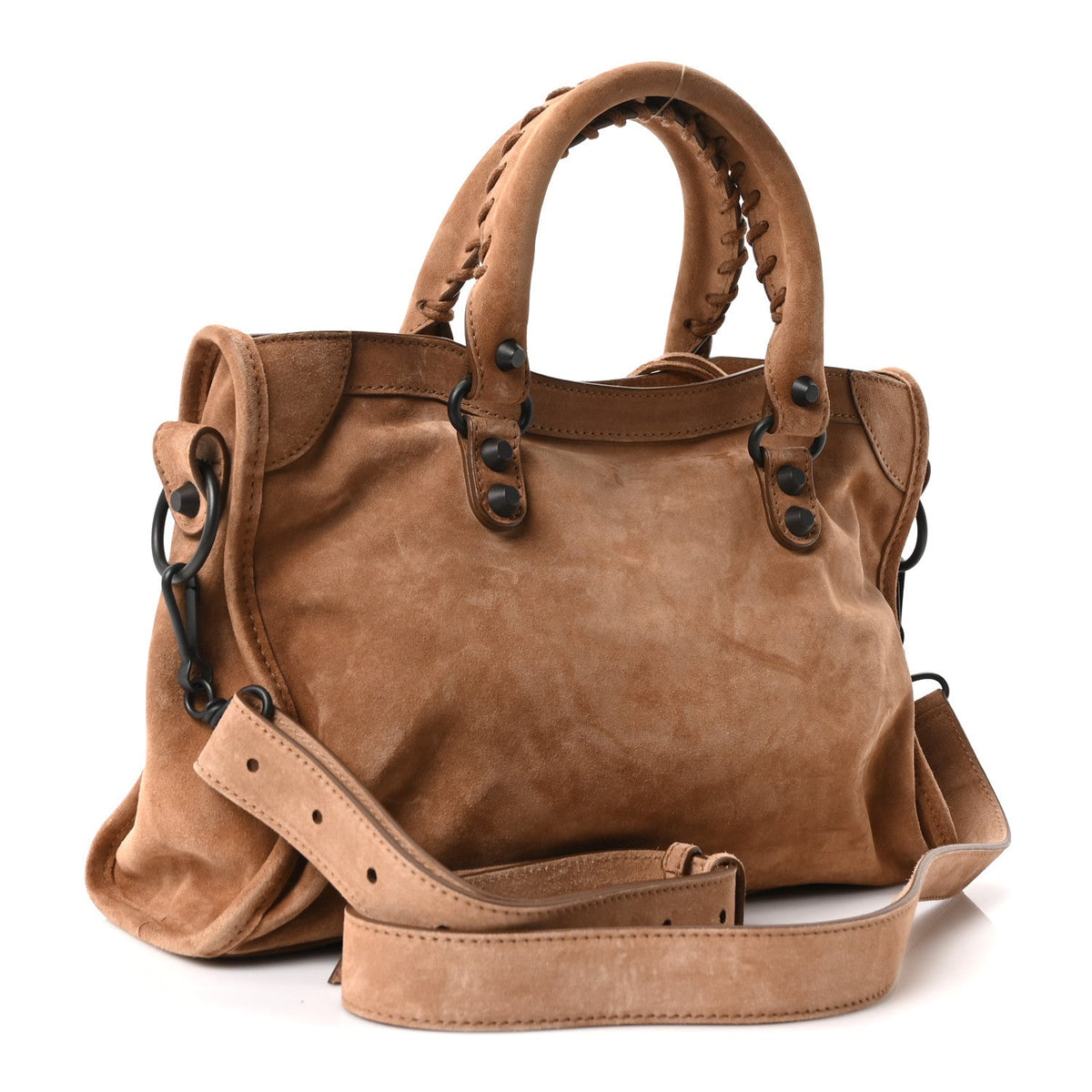 Balenciaga Waxed Suede Calfskin Classic Hardware Small Le City Camel