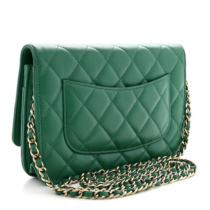 Chanel Lambskin Quilted Wallet On Chain WOC Green