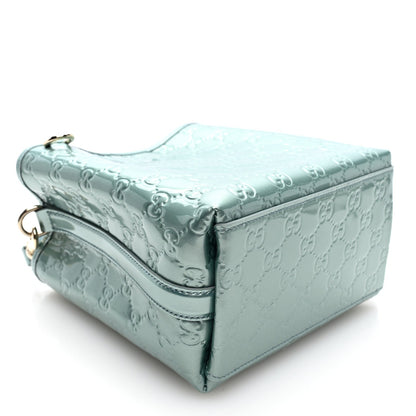 Gucci Patent GG Emblem Small Bucket Bag Light Blue