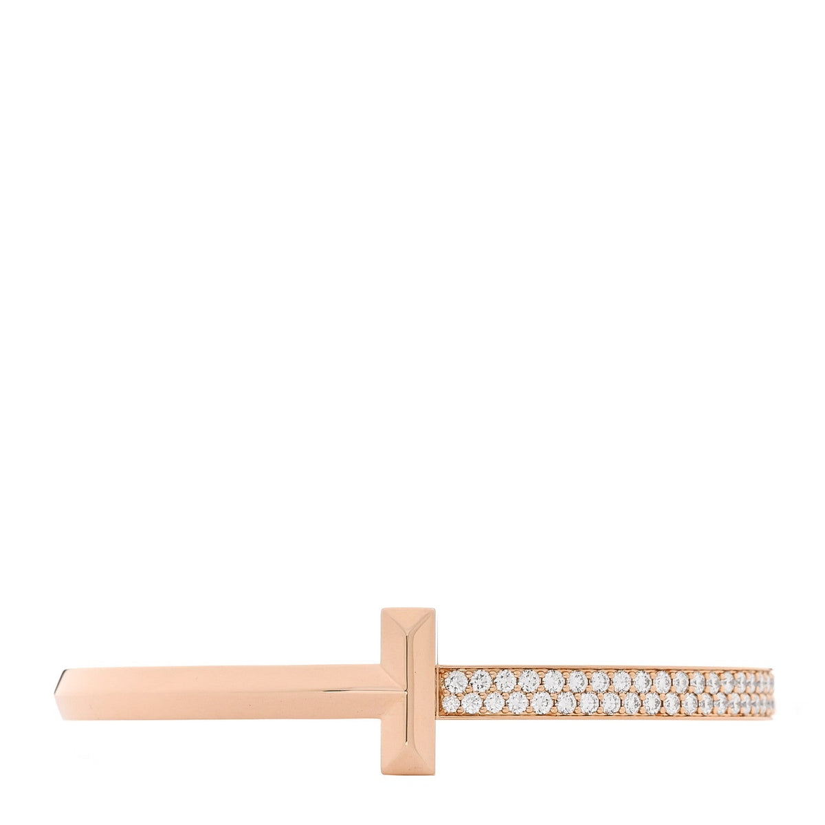 Tiffany 18K Rose Gold Diamond Wide T1 Hinged Bangle Bracelet