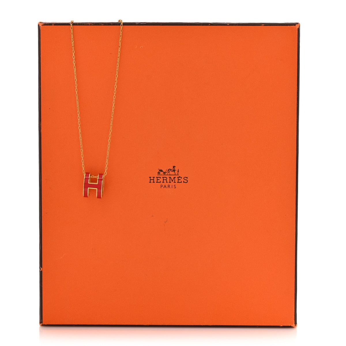 Hermes Lacquered Gold Pop H Pendant Necklace Rouge Vif