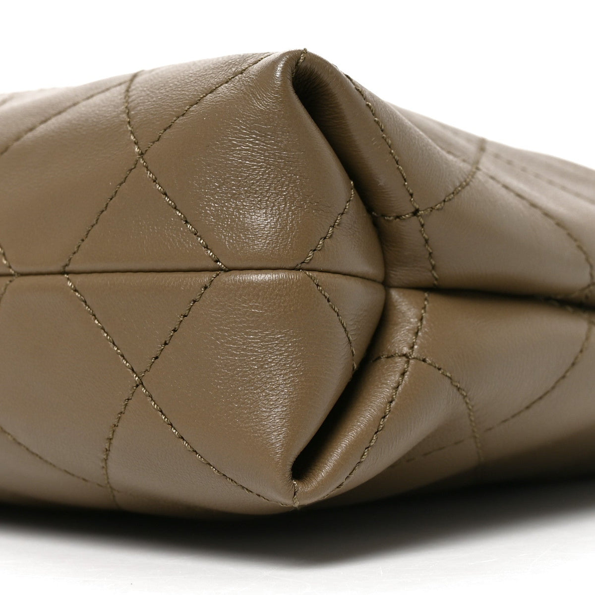 Chanel Lambskin Quilted Drawstring Shopping Bag Dark Khaki