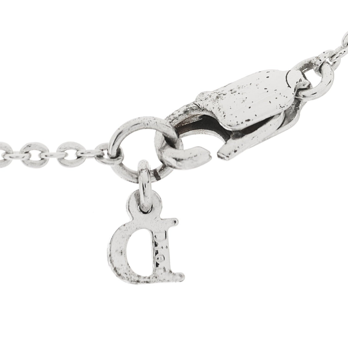Christian Dior Metal Crystal Logo Choker Necklace Silver