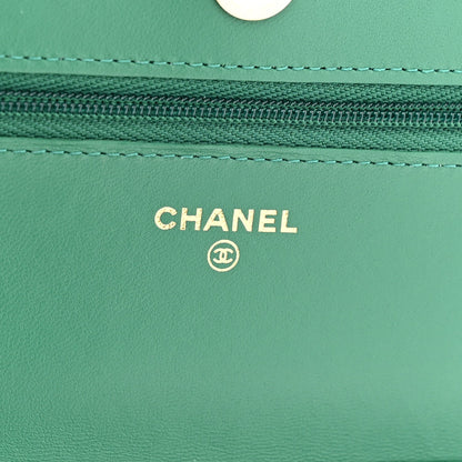 Chanel Lambskin Quilted Wallet On Chain WOC Green