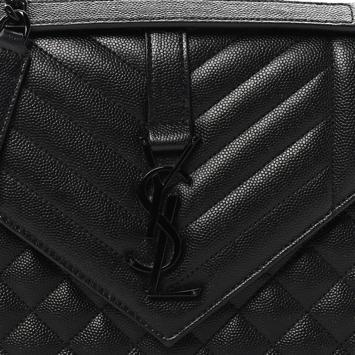 Saint Laurent Grain De Poudre Mixed Matelasse Triquilt Medium Monogram Satchel Black