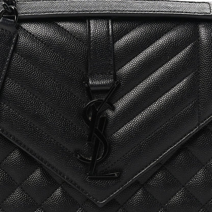 Saint Laurent Grain De Poudre Mixed Matelasse Triquilt Medium Monogram Satchel Black