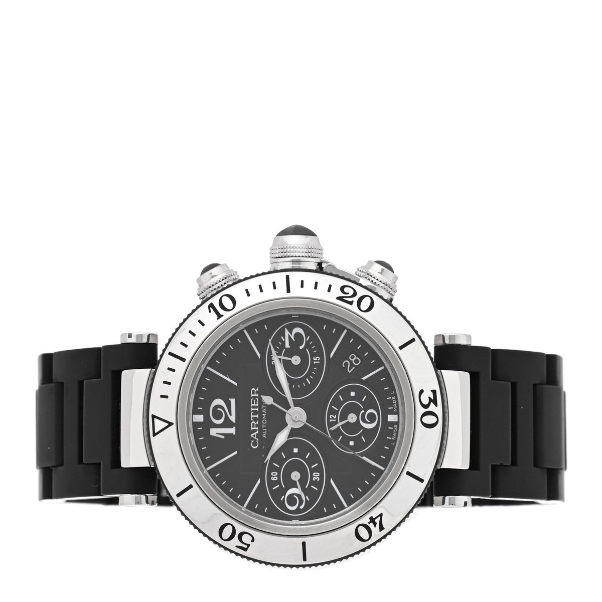 Cartier Stainless Steel Rubber 42mm Pasha Seatimer Watch Black
