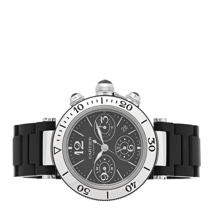 Cartier Stainless Steel Rubber 42mm Pasha Seatimer Watch Black