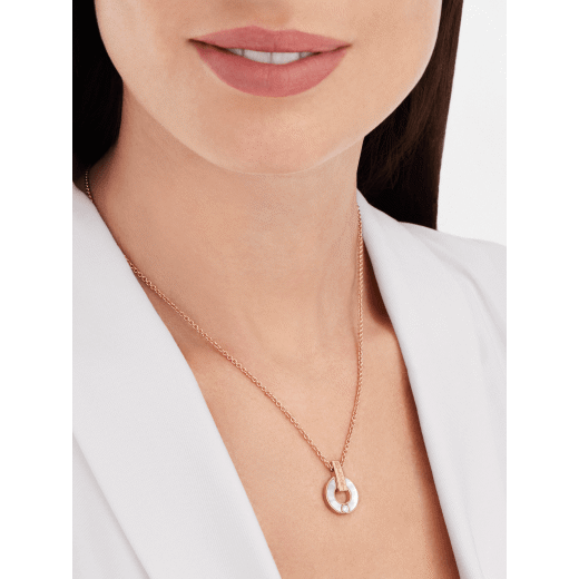 18K Rose Gold Mother of Pearl Diamonds BVLGARI Necklace