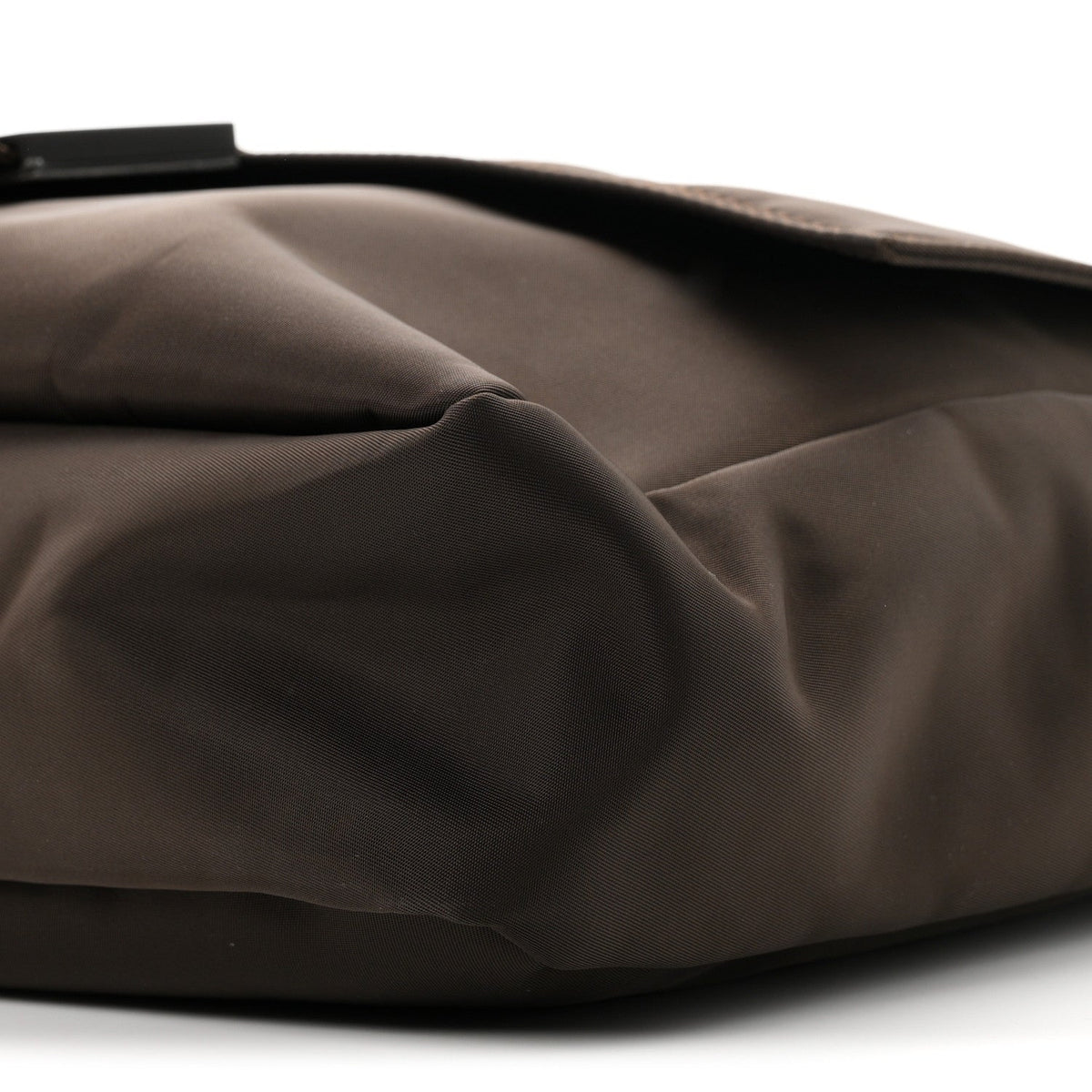 Fendi Econyl Nylon Cuoio Romano Large Baguette Messenger Bag Ebano