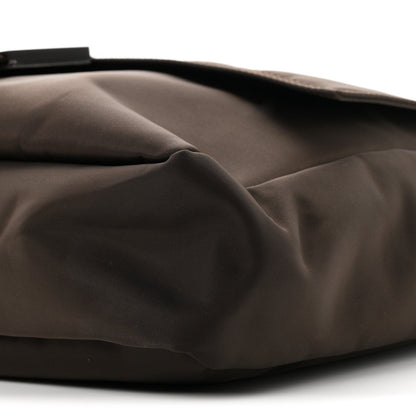 Fendi Econyl Nylon Cuoio Romano Large Baguette Messenger Bag Ebano