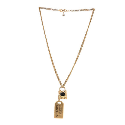 Chanel CC Padlock ID Dog Tag Charm Necklace Gold