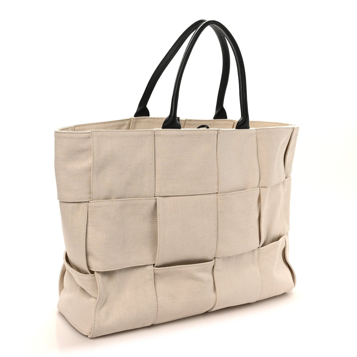 Bottega Veneta Canvas Maxi Intrecciato Large Arco Tote Beige Black