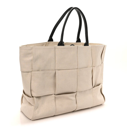 Bottega Veneta Canvas Maxi Intrecciato Large Arco Tote Beige Black