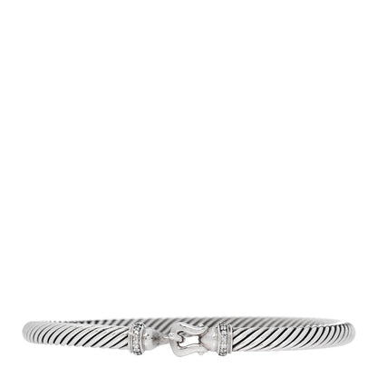 David Yurman Sterling Silver Diamond 5mm Cable Buckle Bracelet