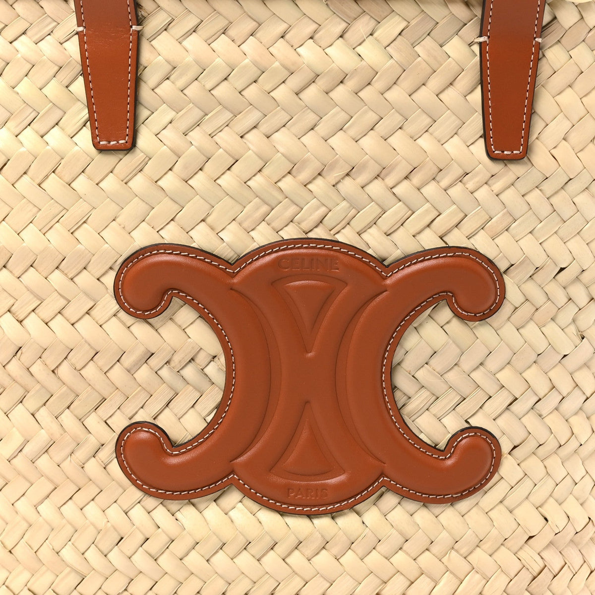 Celine Raffia Calfskin Triomphe Medium Panier Tan