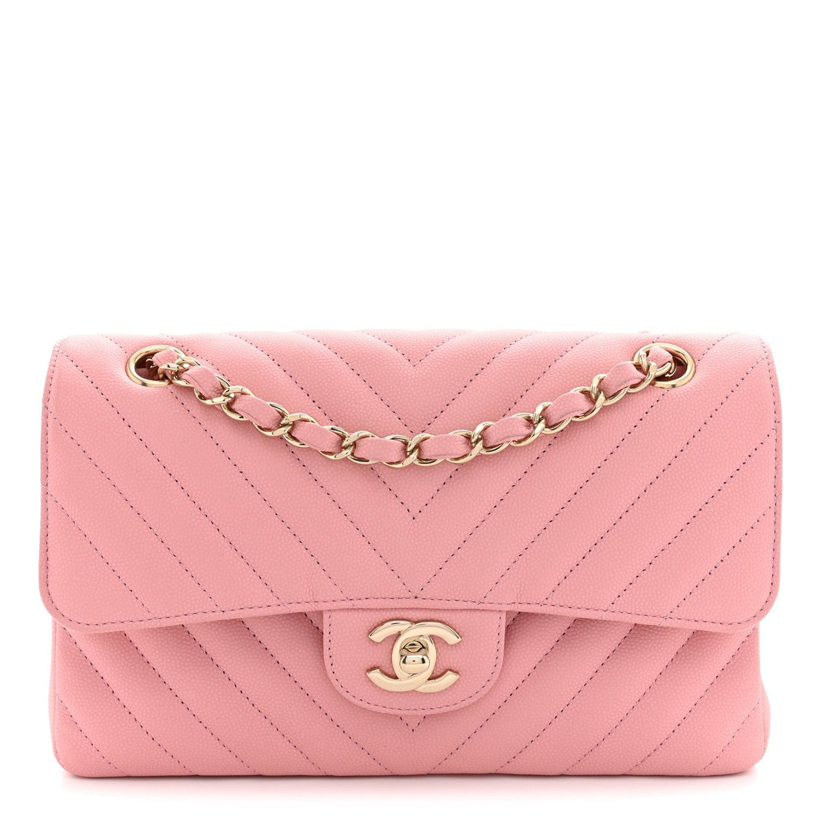 Chanel Caviar Chevron Quilted Small Double Flap Pink
