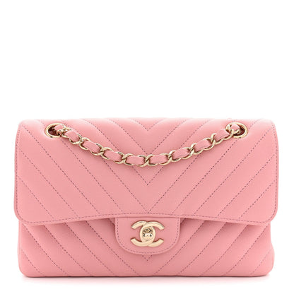 Chanel Caviar Chevron Quilted Small Double Flap Pink