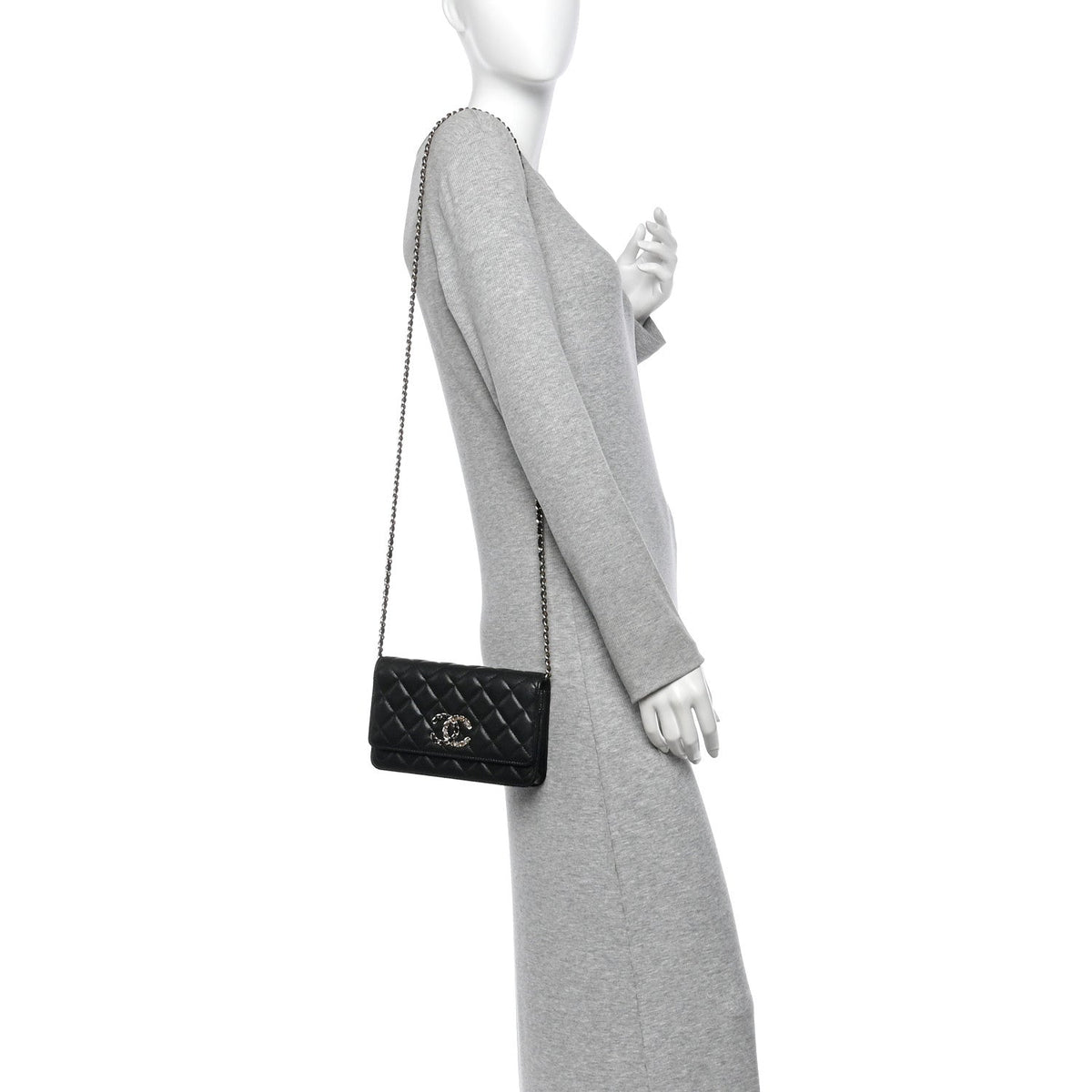 Chanel Caviar Quilted French New Wave Chain CC Wallet On Chain WOC Black