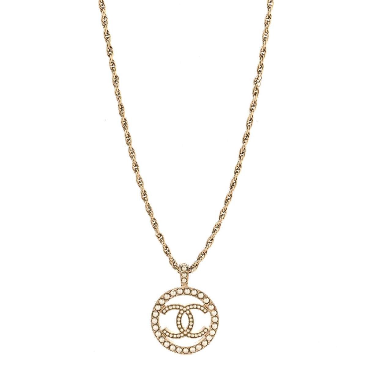 Chanel Pearl CC Round Pendant Necklace Gold