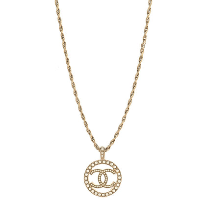 Chanel Pearl CC Round Pendant Necklace Gold
