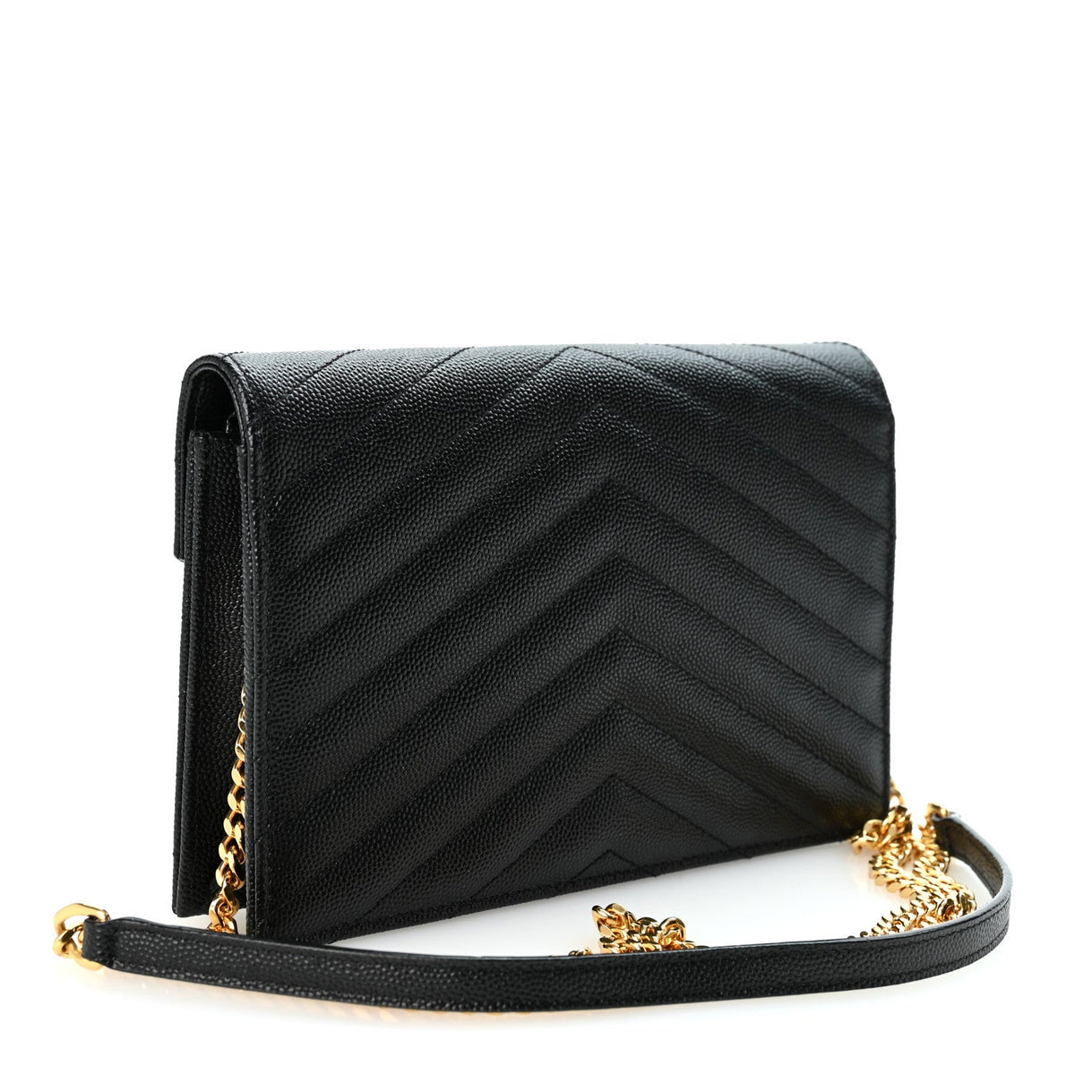 Saint Laurent Grain De Poudre Matelasse Monogram Chain Wallet Black