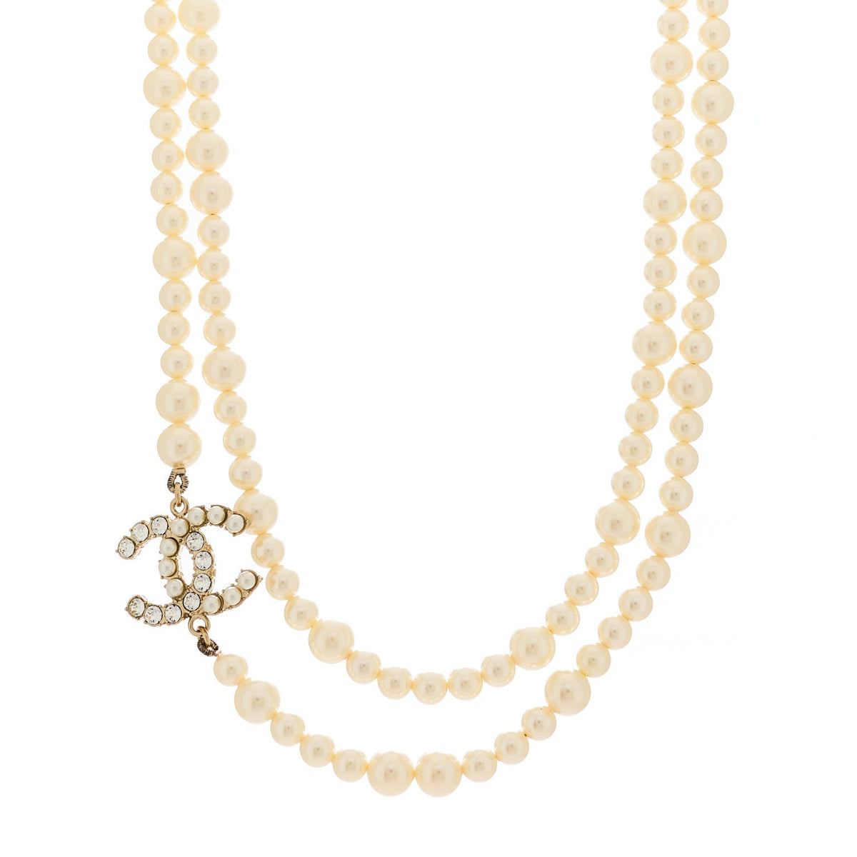 Chanel Pearl Baguette Crystal CC Long Necklace Gold