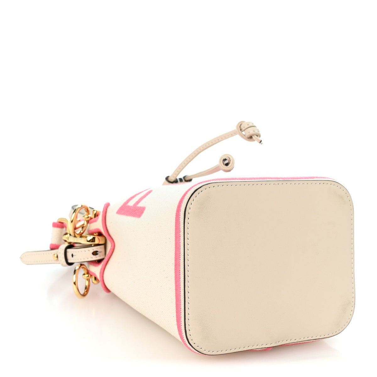Fendi Canvas Vitello Grace Mini Mon Tresor Bucket Bag Grezzo Pink