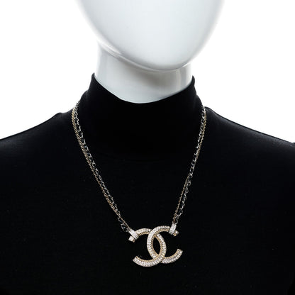 Chanel Metal Lambskin CC Chain Necklace Gold Black