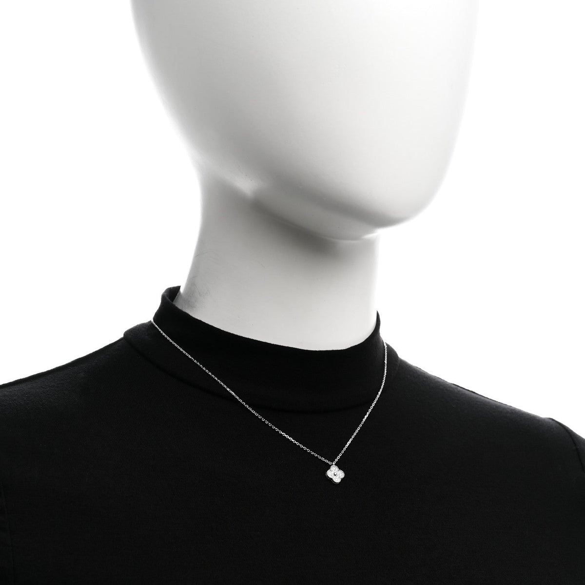 Van Cleef & Arpels 18K White Gold Diamond Sweet Alhambra Pendant Necklace