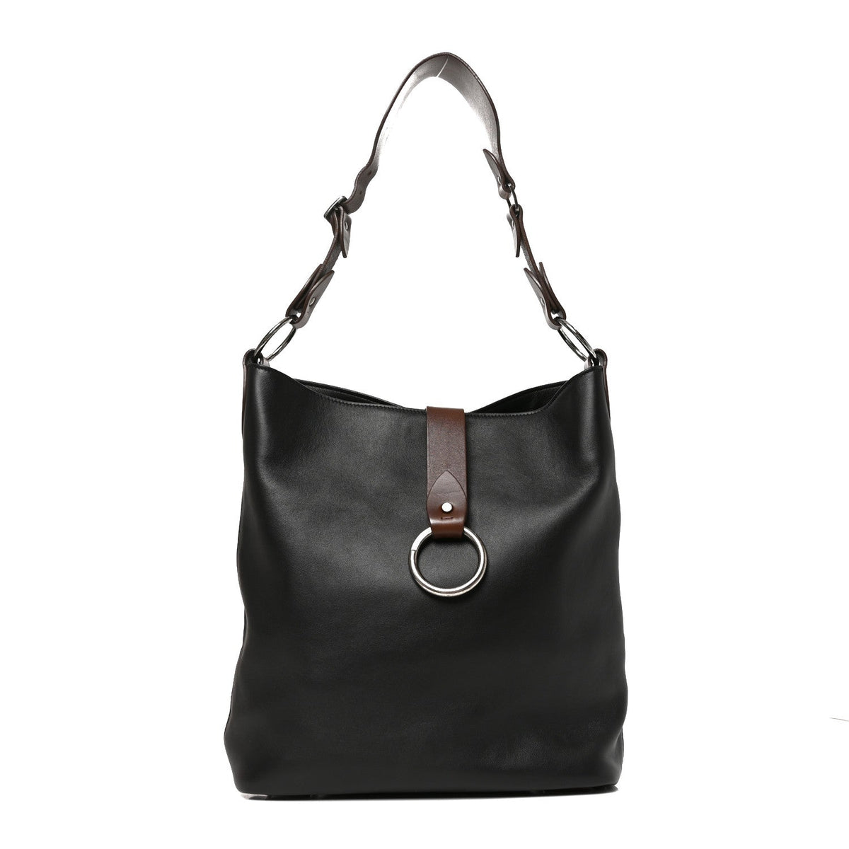 Saint Laurent Calfskin Ring Tote Black Brown
