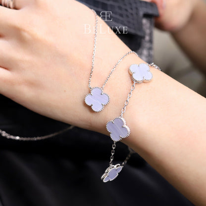 18K White Gold Chalcedony VCA Vintage Alhambra Pendant
