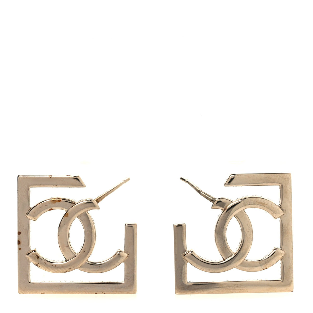 Chanel Metal Square Cutout CC Hoop Earrings Gold