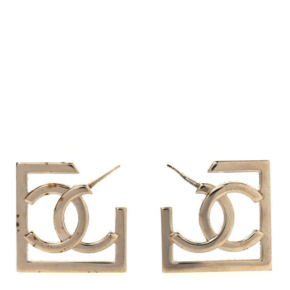 Chanel Metal Square Cutout CC Hoop Earrings Gold