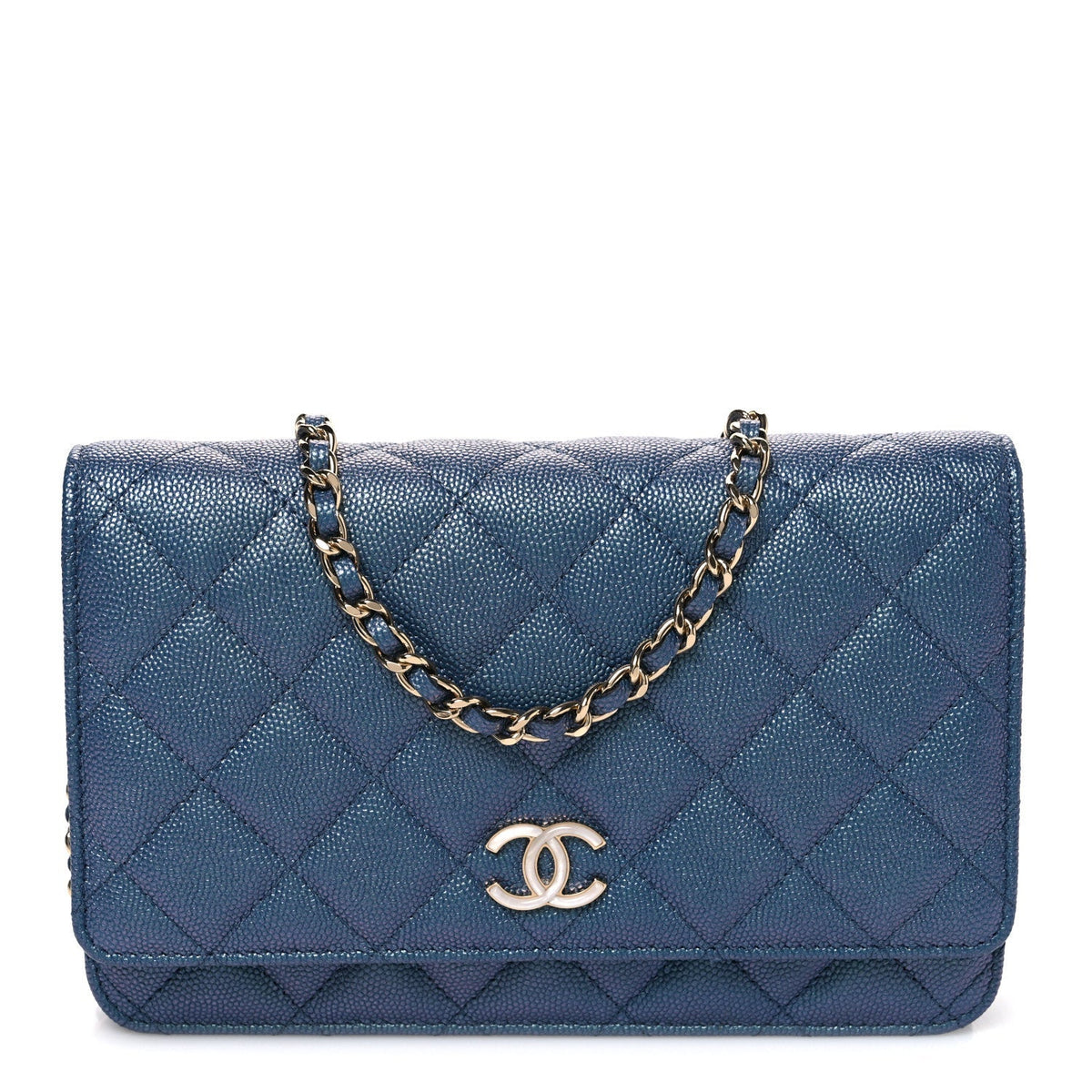 Chanel Iridescent Caviar Quilted Wallet on Chain Dark Blue
